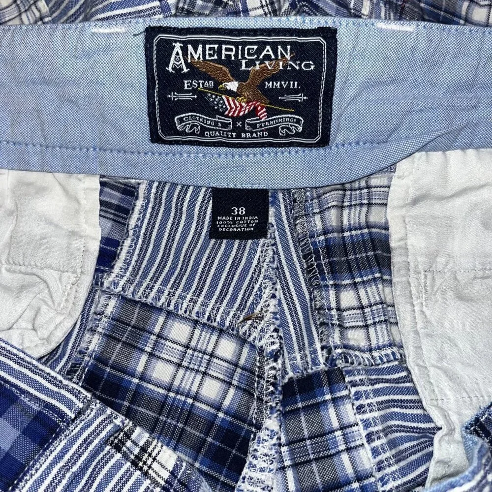 AMERICAN LIVING Madras Blue Plaid Real Sewn Patchwork Shorts - Preppy - Men's 38